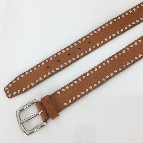 Guess Brown Leather Belt Silver Metal Studs Women’s Size medium Western Cowgirl - Picture 3 of 9